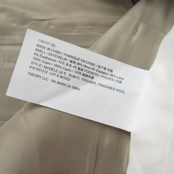NWT Theory Slim Full Length Trouser in Cinder Melange Classic Suit Pants 8 - Picture 4 of 5